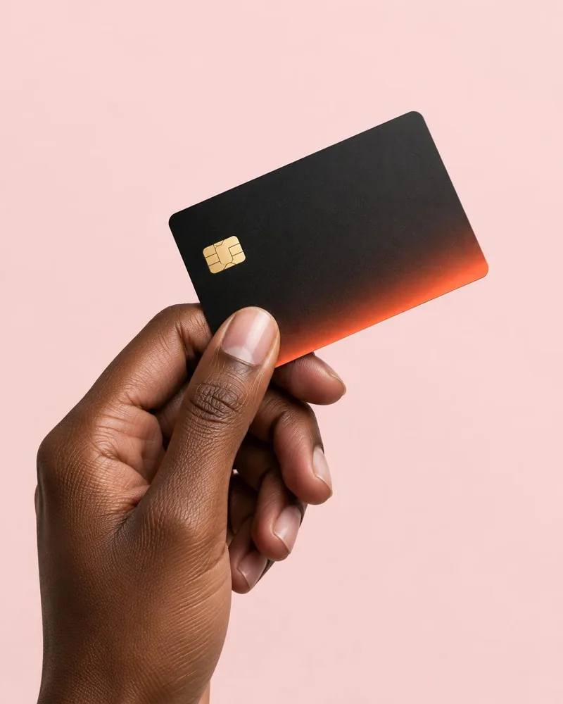 Hand holding a black digital payment card